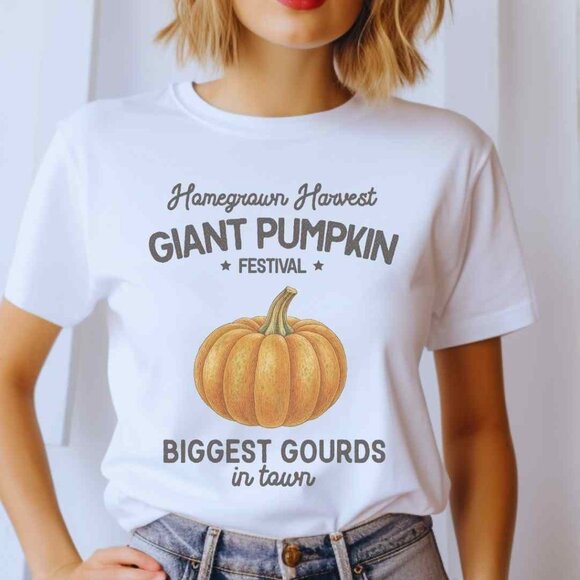 Funny Fall Pumpkin Graphic Tee Autumn Vintage Style Farmers Market T-Shirt - Picture 1 of 4